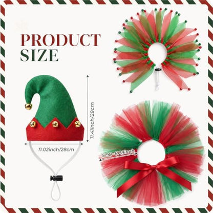 Huhumy 3 Pcs Christmas Dog Outfit Pixie, Hat Collar Skirt Small Dogs Cats - Image 2