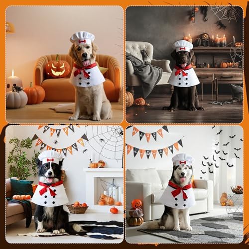 Dog Chef Costume - Dog Food Costume Adjustable Halloween Hat Outfit Red Scarf for Medium Large 35-70 lbs Halloween Party Photo Fits 16-23 Inch Neck - Image 5