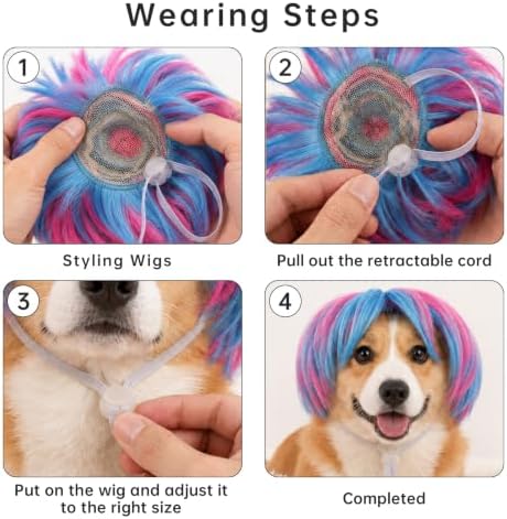 4 Pack Funny Cat and Dog Wigs for Small Medium Large Dogs, Adjustable Pet Cosplay Costume for Halloween, Christmas and Parties - Image 7
