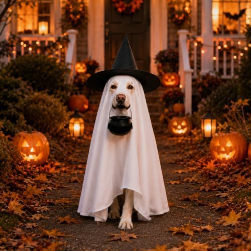 Halloween Dog Ghost Costume Pet Ghost Cape Hat Witch Candy Pot for L XL - Image 7
