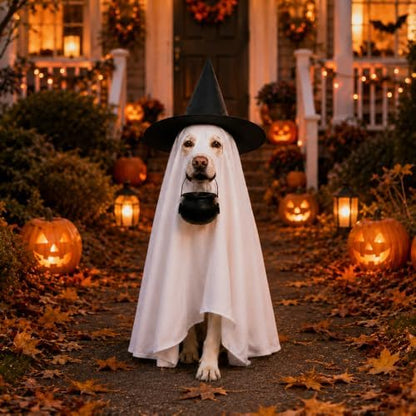 Halloween Dog Ghost Costume Pet Ghost Cape Hat Witch Candy Pot for L XL - Image 7