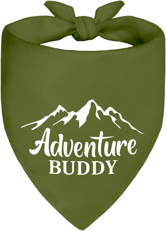 Adventure Buddy Green Dog Bandana, Funny Puppy Scarf Photo Prop for Explore Outdoor Adventure Hiking Camping Mountain, Unique Gifts for Pup Lover, for Ranger, Dog Scouts Bandana