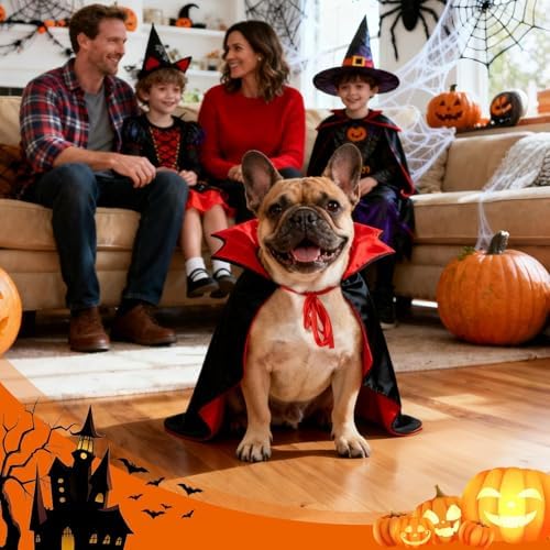 OLANRUN Dog Costumes - Dog Halloween Costumes Vampire Cloak, Wizard Outfit, Witch Cosplay Apparel Cape - Funny Party Dress Up Halloween Pet Costume for Medium Dogs (Black Red) - Image 3