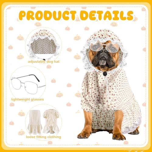 3 Pcs Old Lady Costume for Dog Grandmas Dogs Costume Include Halloween Dogs Costumes and Hat Funny Retro Sunglasses for Halloween Dog Party Cosplay (XL) - Image 3