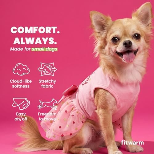 Fitwarm Birthday Girl Dog Tulle Dress, Dog Clothes for Small Dogs Girl, Cat Apparel, Pink, Medium - Image 6