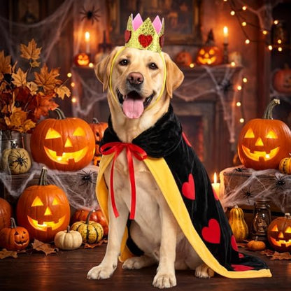 Hillban Halloween Dog King Costumes Heart Crown Queen Pet Cloak Set - Image 2