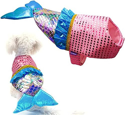 cyeollo Mermaid Dog Halloween Costumes for Medium Dogs Holiday Outfit, L by CYEOLLO
