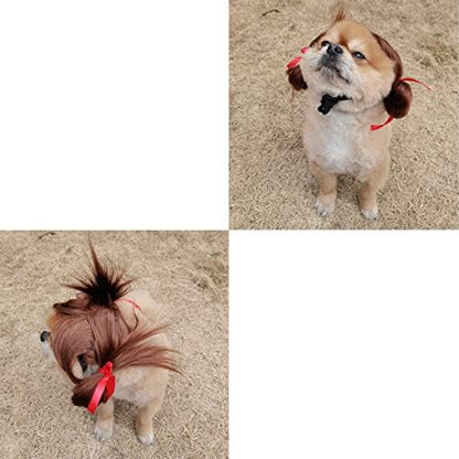 pet k9 Funny Dog Cosplay Wig, Headwear Apparel Toy,Pet Costumes, Cat Dress up for Halloween, Christmas, Parties, Festivals, Dog Wigs for Small Medium and Large Sized Dogs (Brown Braids) - Image 5