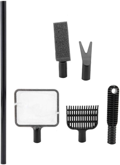 4 in 1 Portable Aquarium Cleaning Tool Set Long Handle Fish Cleaner Include Fish Net Shovel Sponge Brush Plant Fork