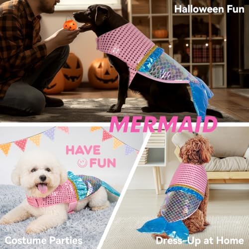 cyeollo Mermaid Dog Halloween Costumes for Large Dogs Pet Outfit, XL - Image 3