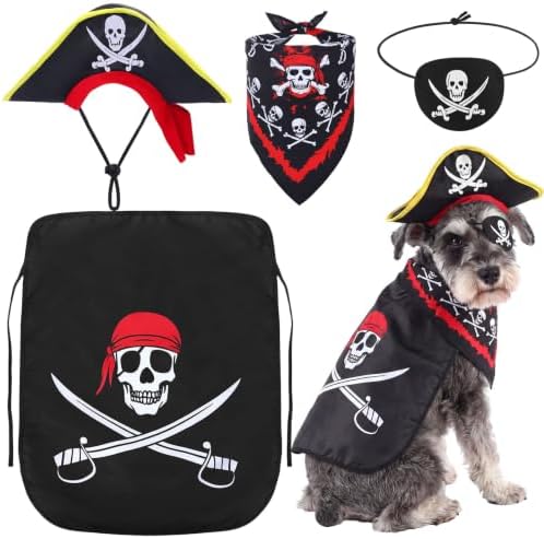 Huhumy 4 Pcs Dog Pirate Costume Hat Cape Bandana, Black, Extra Large by Huhumy