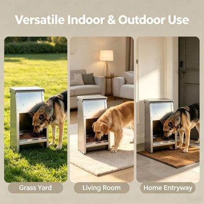 25 LBS Automatic Dog Feeder, Galvanized Steel Outdoor Pet Food Dispenser