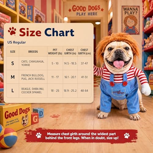 Deadly Doll Dog Costume for Small Medium Large Dogs, Funny Pets Cosplay Halloween Dog Clothes for Party, Walking Illusion Puppy Outfit with Wig and Knife - Image 2