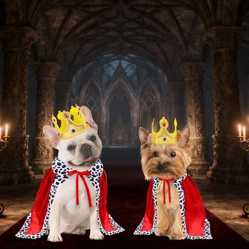 GOYOSWA Dog King Costume, Dog Halloween Costumes King Cloak and Crown Set Funny King Prince Costume for Small Medium Large Dogs (Small) - Image 6