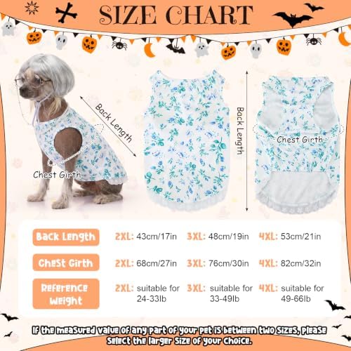 4Pcs Halloween Old Lady Costume Dog Grandma Outfit, Blue Ditsy Floral, 3 XL - Image 2