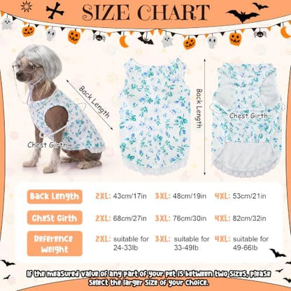 4Pcs Halloween Old Lady Costume Dog Grandma Outfit, Blue Ditsy Floral, 3 XL - Image 2