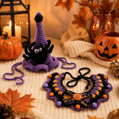 Hand-Knit Pet Costume Hat & Bib Cats Dogs Festive Apparel (Spider) - Image 4