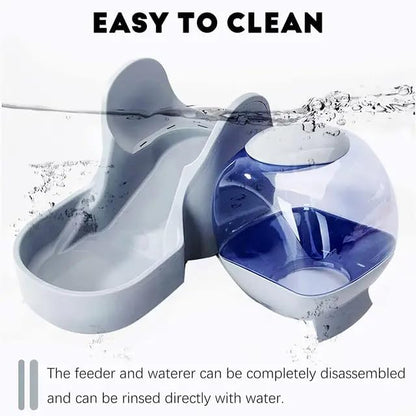 Dog & Cat Feeder + Waterer Set,Automatic Pet Feeder 2 in 1 Cat & Dog Food Water Dispensers, Cats and Dogs Food Feeder and Water Dispenser 3.9L for Small, Medium, & Large Pets (Gray)