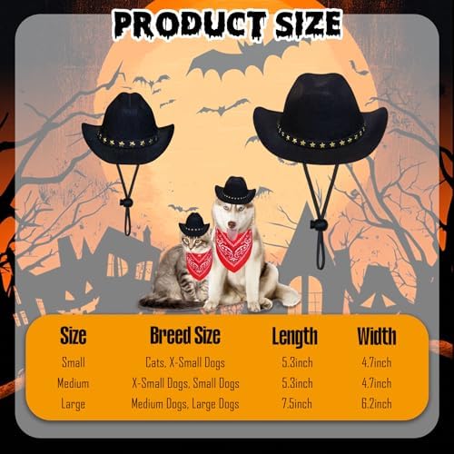 Dog Cowboy Costume, Dog Halloween Costumes Halloween Pet Dogs Cowboy Hat with Bandana Scarf for Small Medium Large Dogs Pets (Black, Large) - Image 3