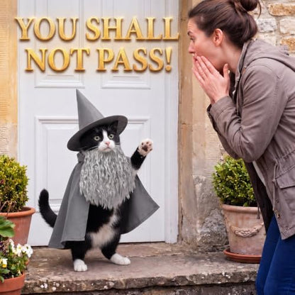 3 Pcs Halloween Pet Wizard Costume for Small Dogs Cats Kitten Puppy Cosplay Outfit Gray Polyester Halloween Party(M) - Image 5