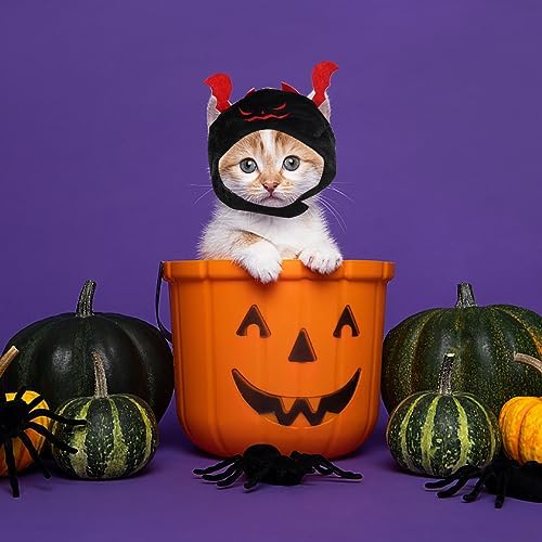 ALIBBON Cat Halloween Devil Costume Dog Halloween Devil Hat Pet Headdress for Halloween Party Adjustable Devil Cap Black Devil Hat Dress Up for Puppy Kitty Halloween Cosplay Costume - Image 5