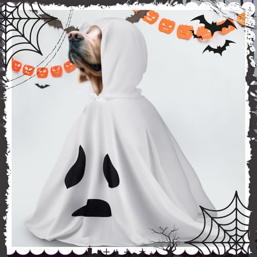 Halloween Dog Ghost Costume White Dalmatian Pet Costume with Hats Ghost Costumes for Dogs Cats Pet Cosplay Cape Halloween Cats Clothes for Party Decorations(Large) - Image 4