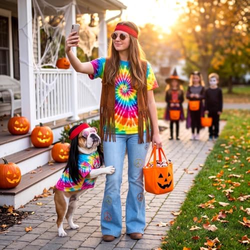 Hillban 5 Pcs Hippie Dog Costume Halloween Pet Costume Accessories, M - Image 5