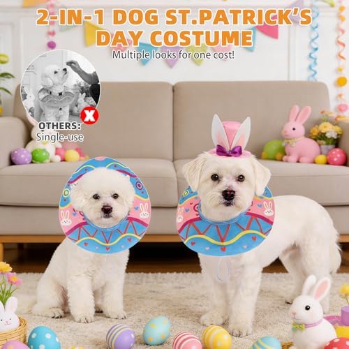 KOOLTAIL Dog Easter Outfit, Bunny Hat & Scarf Costumes Set for Small Medium Dogs,Funny Pet Holiday Rabbit Easter Egg Design Collar Headband, Puppy Large Cat Cosplay Party Apparel Accessory,Pink&Blue M - Image 3