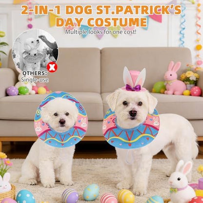 KOOLTAIL Dog Easter Outfit, Bunny Hat & Scarf Costumes Set for Small Medium Dogs,Funny Pet Holiday Rabbit Easter Egg Design Collar Headband, Puppy Large Cat Cosplay Party Apparel Accessory,Pink&Blue M - Image 3