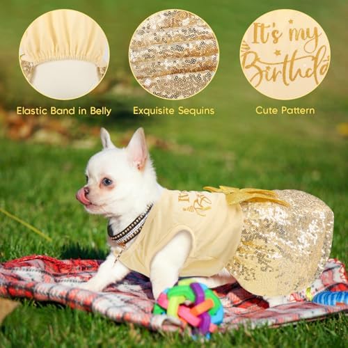 Birthday Dog Dress with Gold Sparkly Sequin Princess Dog Clothes for Small Medium Large Dogs Girls Boys Cats Outfit Apparel - Image 5