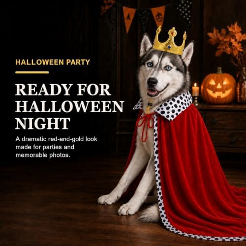 Dog Halloween Costumes for Large Dogs, 2-Piece King Cape Crown Set - Image 4