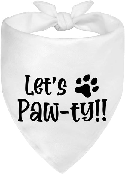 Let's Paw-ty White Dog Bandana, Cute Pet Birthday Bandana Gifts for Dog Lover Pet Owner, Pup Scarf Accessory Decoration Photo Shoot for Pup Adoption Celebration Doggie Playdate Birthday Party