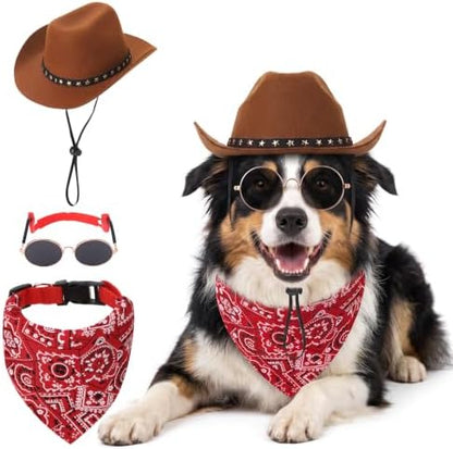 Pet Cowboy Costume Dog Halloween Costumes with Hat Bandana Glasses (L) by Guiqulai