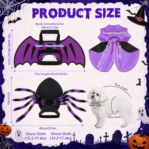 3 Pcs Halloween Costume for Dog Cat, Spider Bat Wings Cape, Purple, S - Image 2