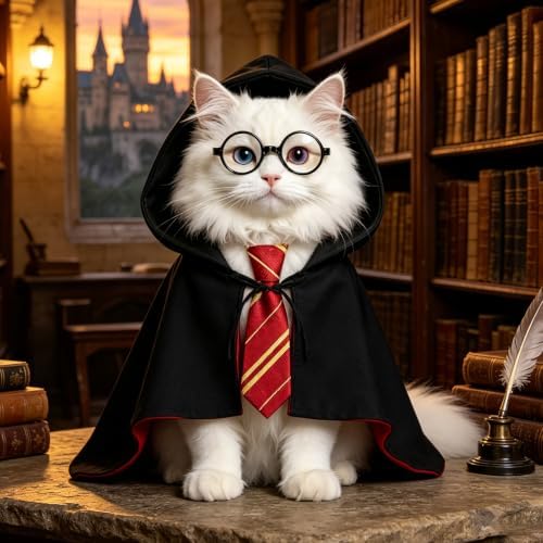 Large Dog Wizard Costume with Black Glasses Frame, Funny Halloween Dog Costume Set with Wizard Cloak and Scarf, Magic Pet Outfit for Large Dogs, Halloween Party, Cosplay, Photo Props - Image 4
