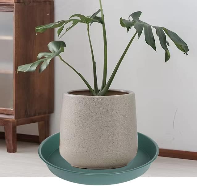 4 Pack of 14 inch Plant Saucer, Heavy Duty Round Plant Trays for Pots, Plastic Plant Water Tray, Bird Bath Bowls, Plant Saucers for Indoors, Drip Trays for Planter 12-14" (14", Green)