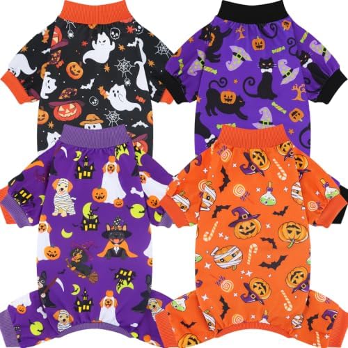 XPUDAC 4 Pack Halloween Dog Pajamas, Funny Ghost Halloween Costumes for Dogs, Soft Strechy Doggy Clothes for Small Medium Dogs Boy Girl, Pet Apparel, 2XL by XPUDAC
