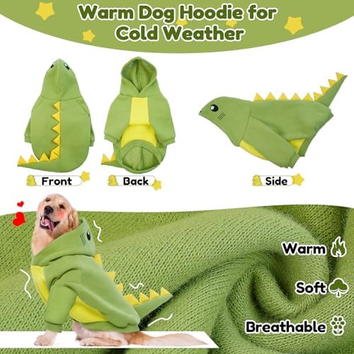 Lelepet Dog Dinosaur Costume Small Dog Halloween Costume Warm Fleece Hoodie - Image 3