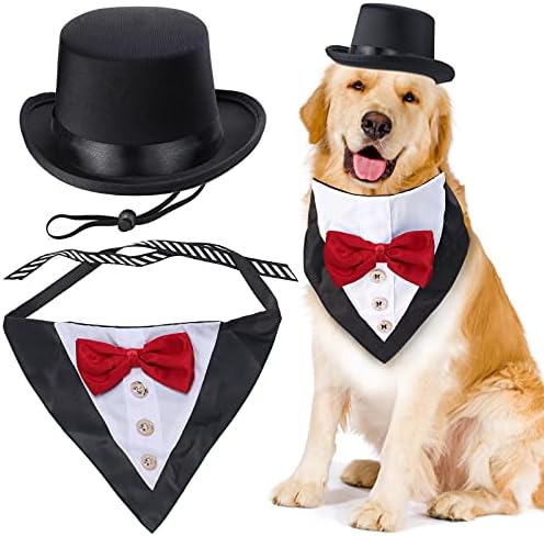 Yewong 2-Piece Pet Formal Accessories Set - Top Hat with Tuxedo Bandana Collar for Dog & Cat (Set-D) by Yewong