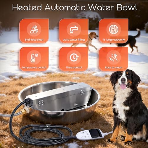 Heated Automatic Dog Water Bowl Dispenser Outdoor for Large Dogs