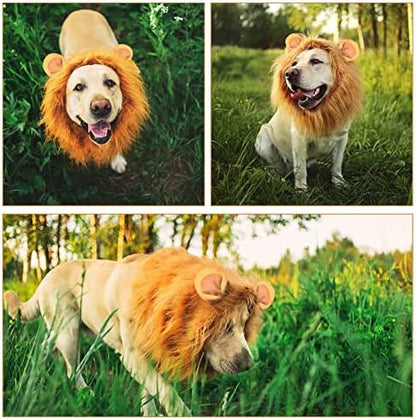 Dog Lion Mane Costume - Realistic Mane with Ears for Medium to Large Sized Dogs, Pet Halloween Costumes Birthday Party Cosplay Apparel - Image 4