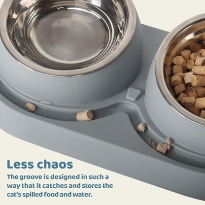 SAROSORA Cat Feeder Stainless Steel Bowl, Pet Food and Water Bowl Dishes, Easy to Clean