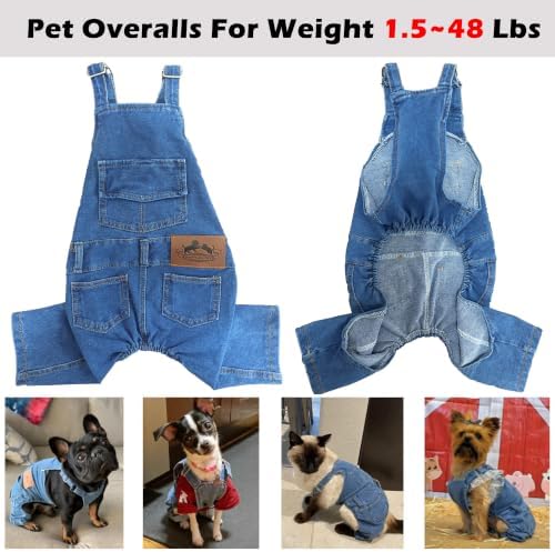 Dog Overalls for Small Dogs Outfit French Bulldog Clothes Denim Dog Jeans - Image 4