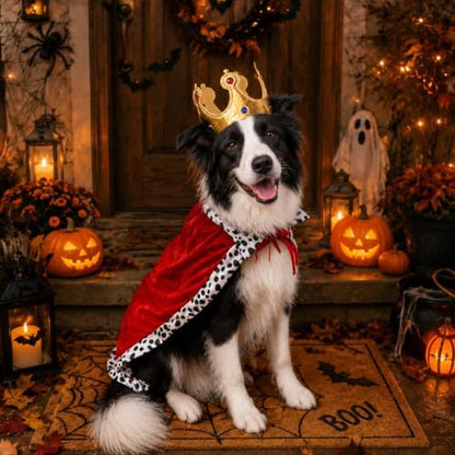 Dog Halloween Costumes for Medium Dogs,Funny Dog Costume King Crown Cape(M) - Image 3