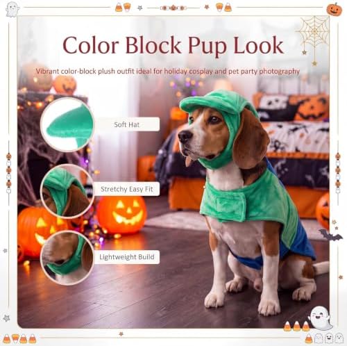 Newcotte Dog Halloween Costume Set Funny Green Overalls Outfit with Hat Retro Buddy Themed Dog Clothes for Cosplay Party(Large) - Image 3