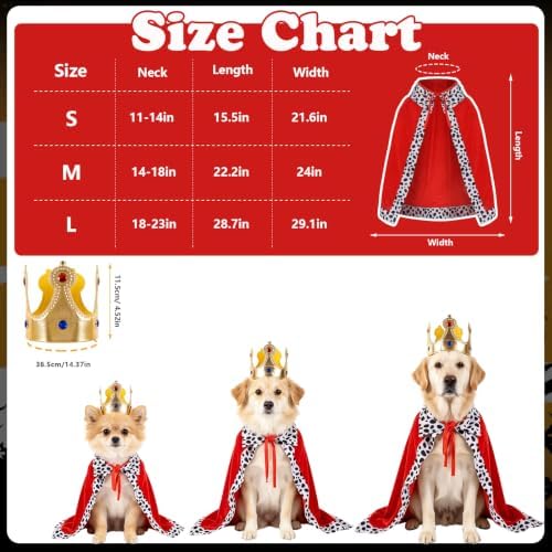 Halloween Dog King Costume, Pet King Cloak and Crown Set, Dogs Cosplay Party Supplies - Image 2