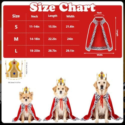 Halloween Dog King Costume, Pet King Cloak and Crown Set, Dogs Cosplay Party Supplies - Image 2