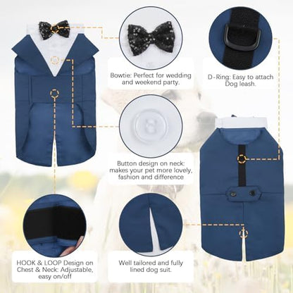Kuoser Dog Tuxedo, Dog Suit and Bandana Set, Dogs Costume with D-Ring - Image 3