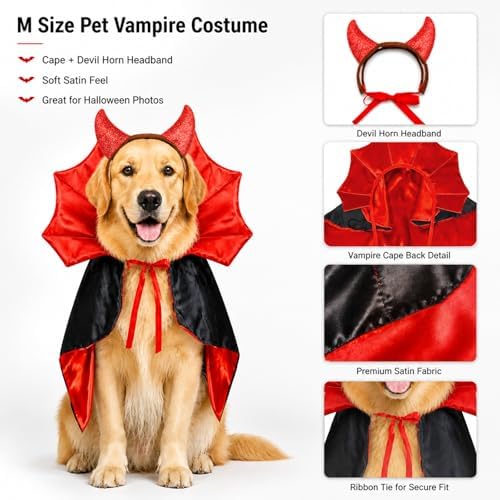 Dog Halloween Costumes,Devil Dog Costumes Cape Hairband for Dogs Medium - Image 3