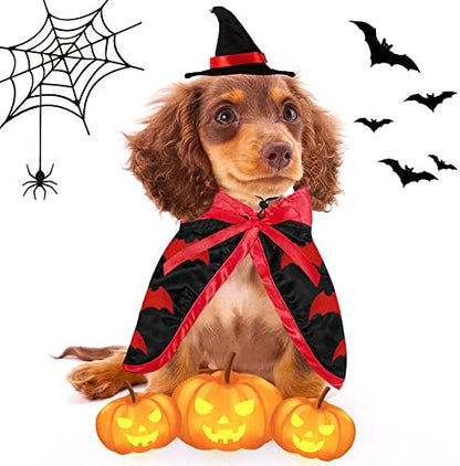Estivaux Pet Halloween Costumes Dogs Cats Halloween Vampire Pets Costume Cape with Black Red Witch Hat Wizard Cats Cosplay Clothes Apparel for Small Dogs Cats Halloween Party Decorations - Image 5